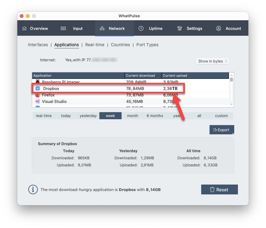 WhatPulse's Application Network Monitor