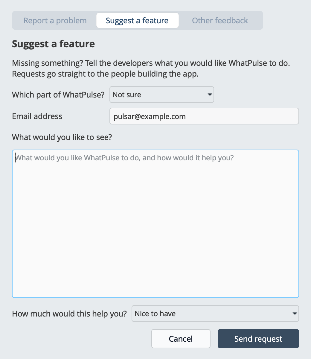 The new feedback window