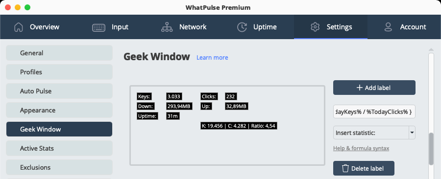 Geek Window settings