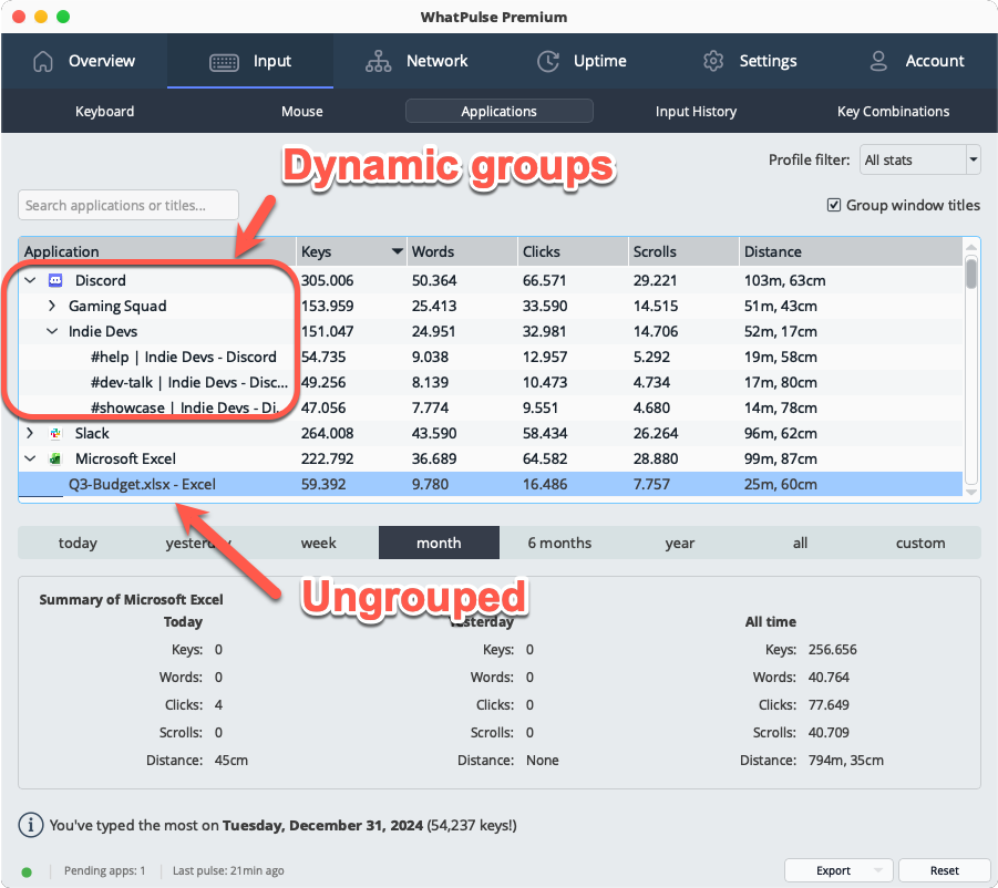 Input window title tracking in WhatPulse 6.3