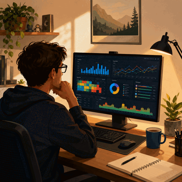 Person working at a desk with WhatPulse dashboards on screen