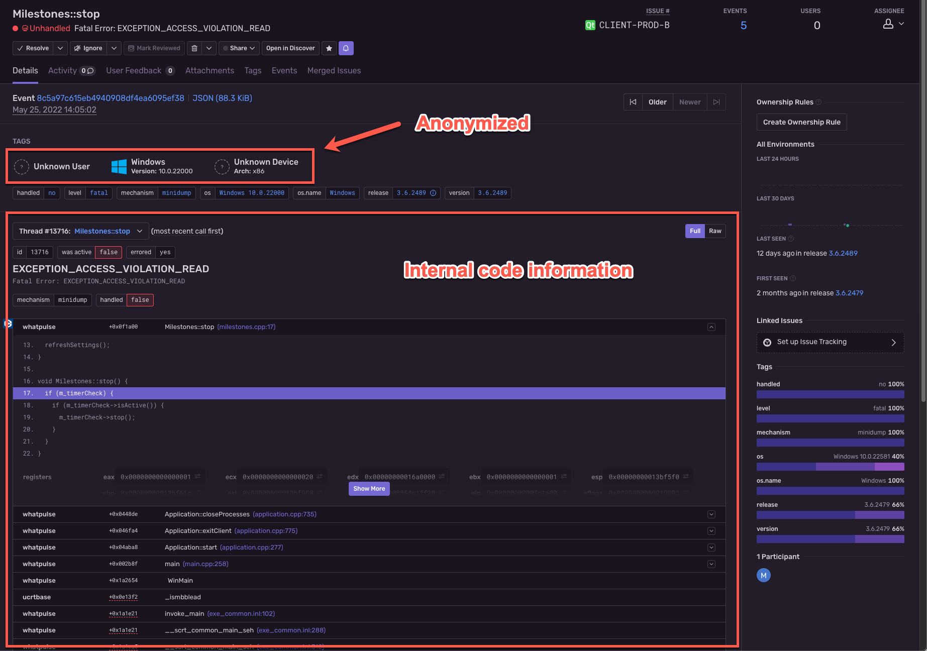 Bug report in Sentry