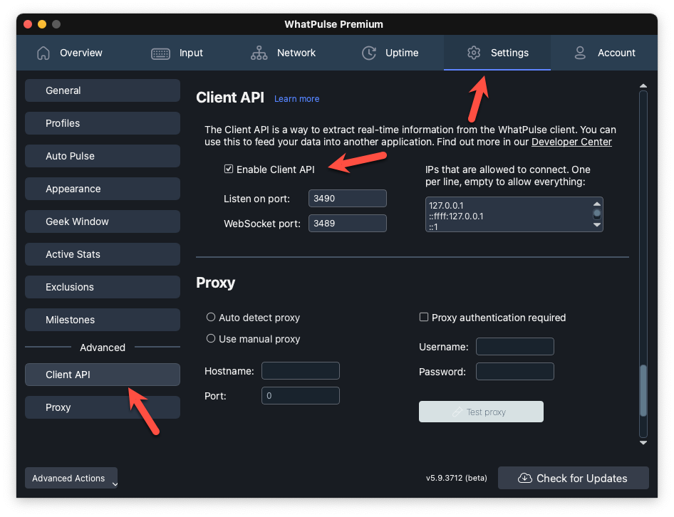 Client API Settings