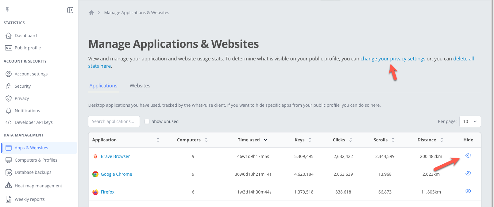 Hiding Applications in My WhatPulse
