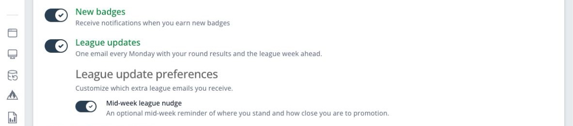 League update and mid-week league nudge notification settings