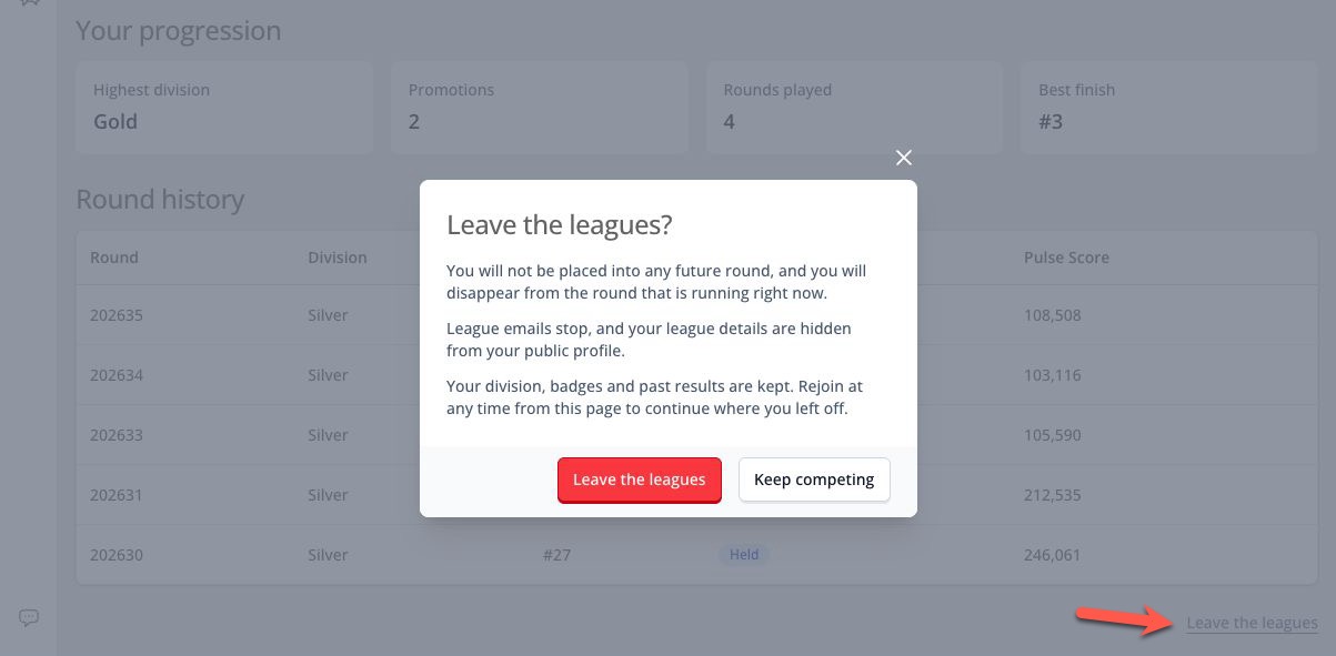 Confirmation shown before leaving WhatPulse Leagues