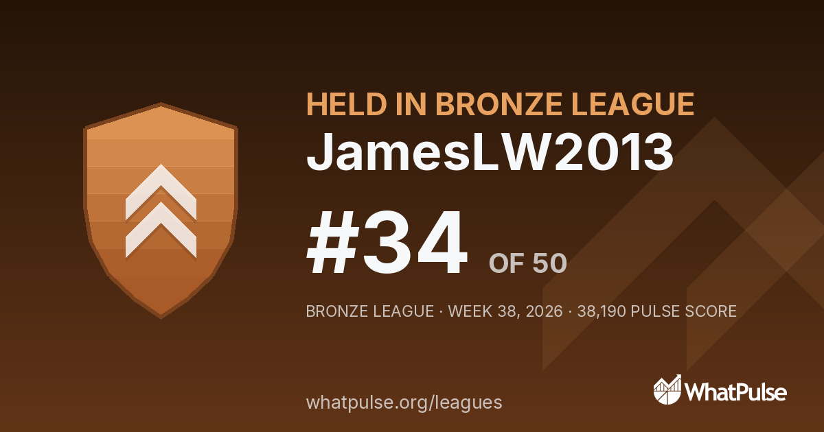 JamesLW2013 finished #34 of 50 in the Bronze League