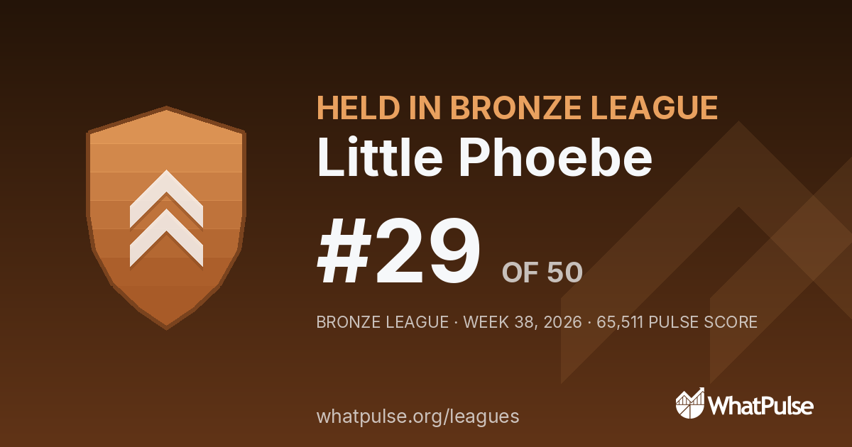 Little Phoebe finished #29 of 50 in the Bronze League