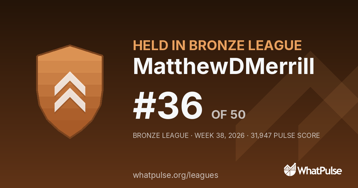 MatthewDMerrill finished #36 of 50 in the Bronze League