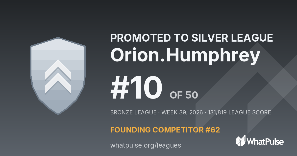 Orion.Humphrey finished #10 of 50 in the Bronze League