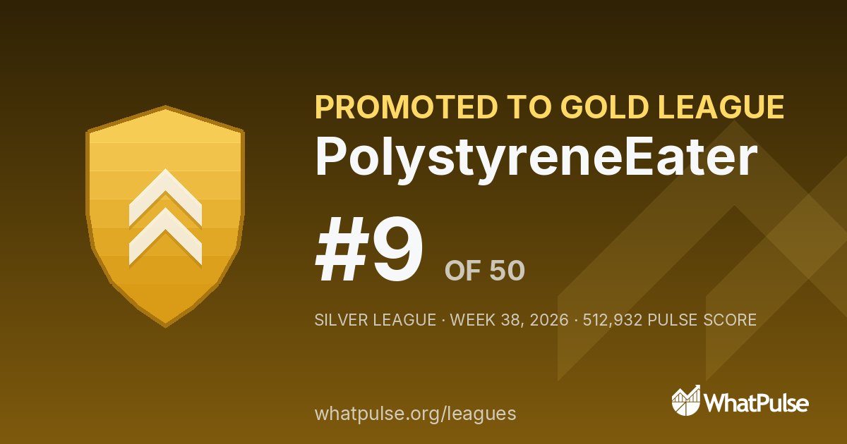 PolystyreneEater finished #9 of 50 in the Silver League