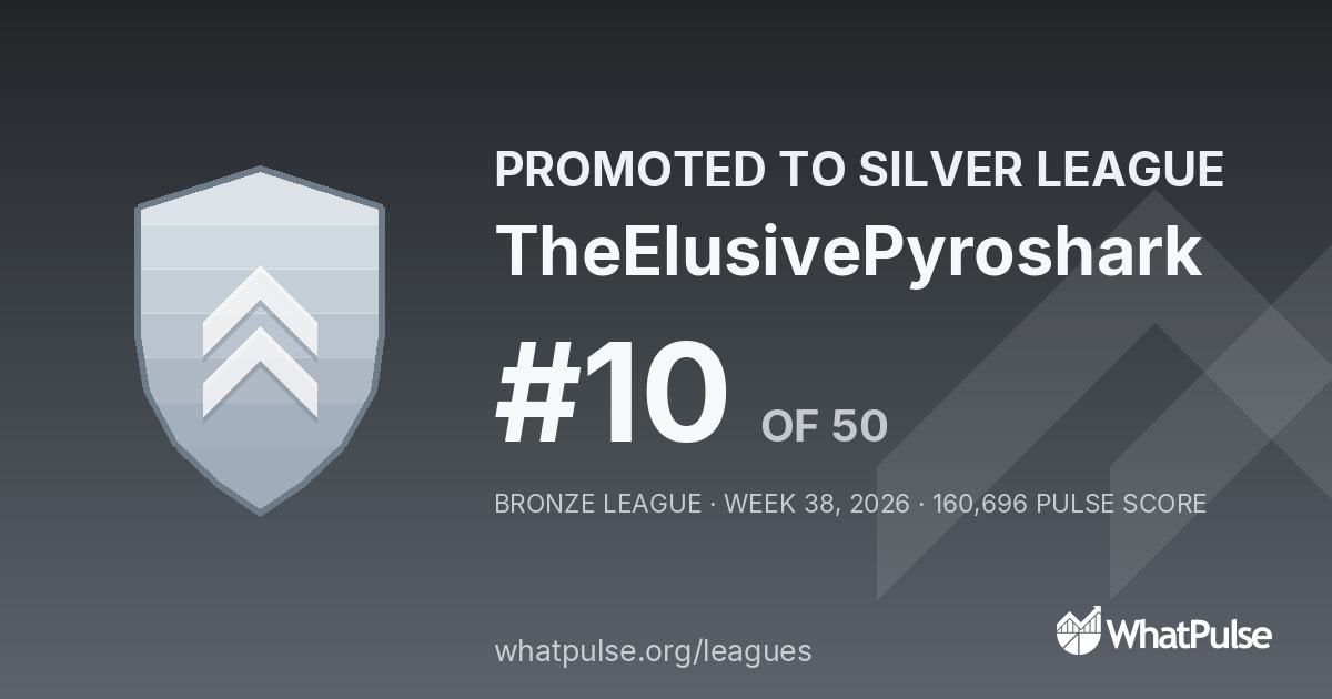 TheElusivePyroshark finished #10 of 50 in the Bronze League