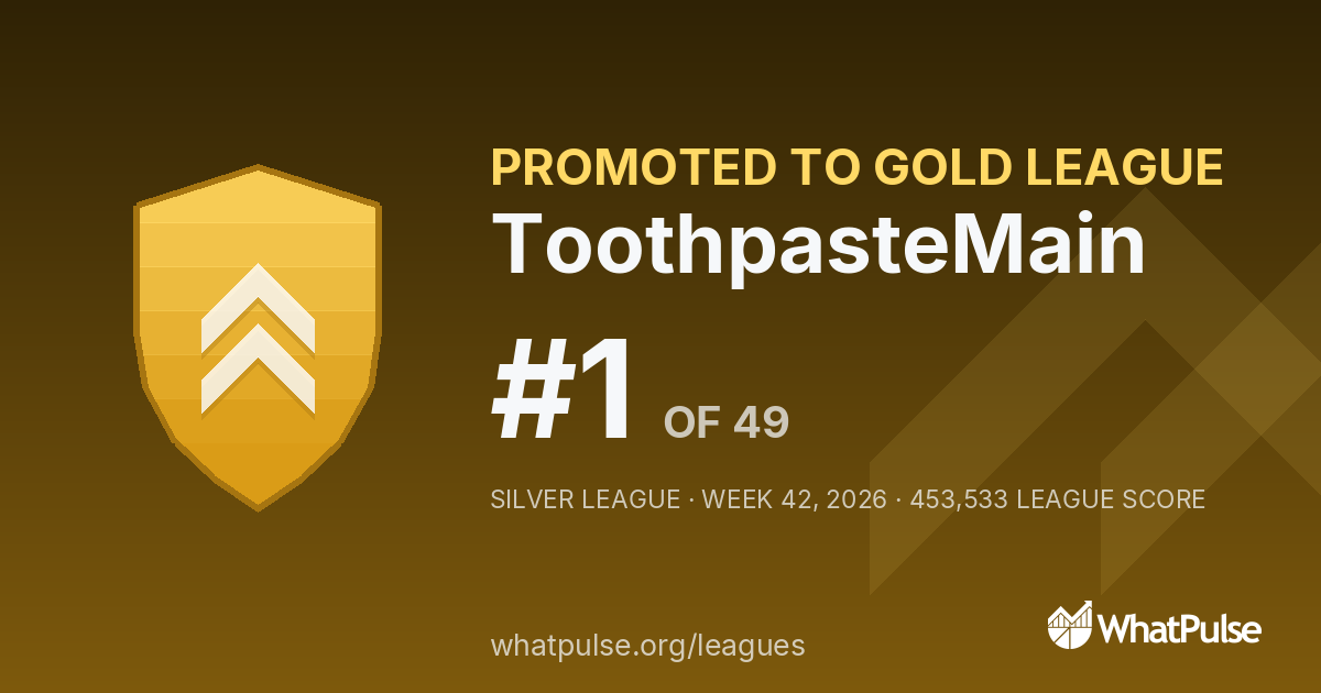 ToothpasteMain finished #1 of 49 in the Silver League