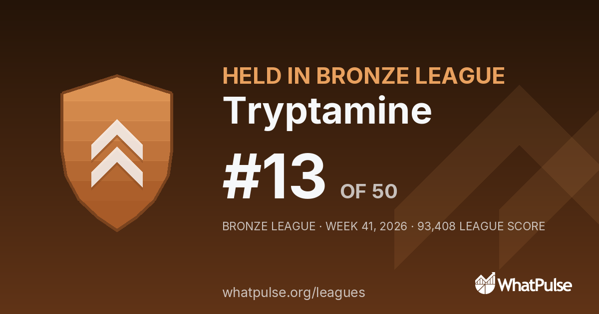 Tryptamine finished #13 of 50 in the Bronze League