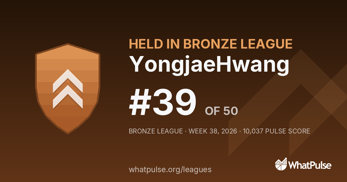 YongjaeHwang finished #39 of 50 in the Bronze League