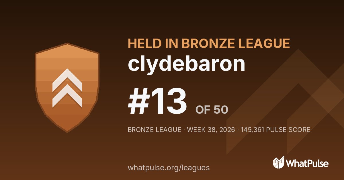 clydebaron finished #13 of 50 in the Bronze League
