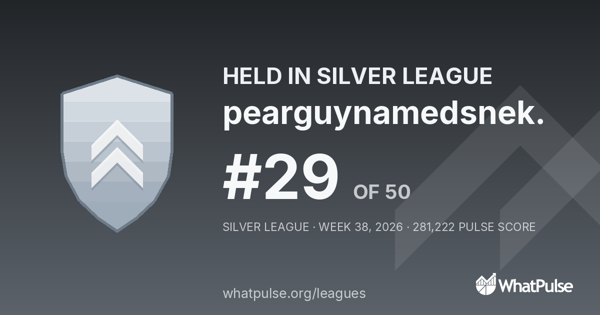 pearguynamedsnek. finished #29 of 50 in the Silver League