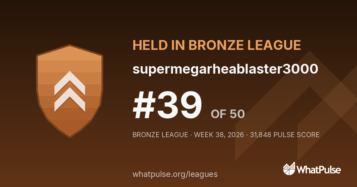 supermegarheablaster3000 finished #39 of 50 in the Bronze League