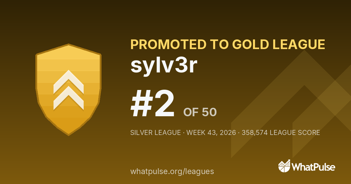 sylv3r finished #2 of 50 in the Silver League