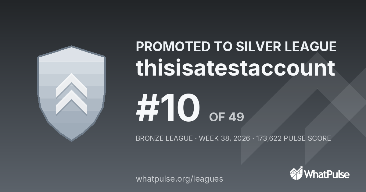 thisisatestaccount finished #10 of 49 in the Bronze League
